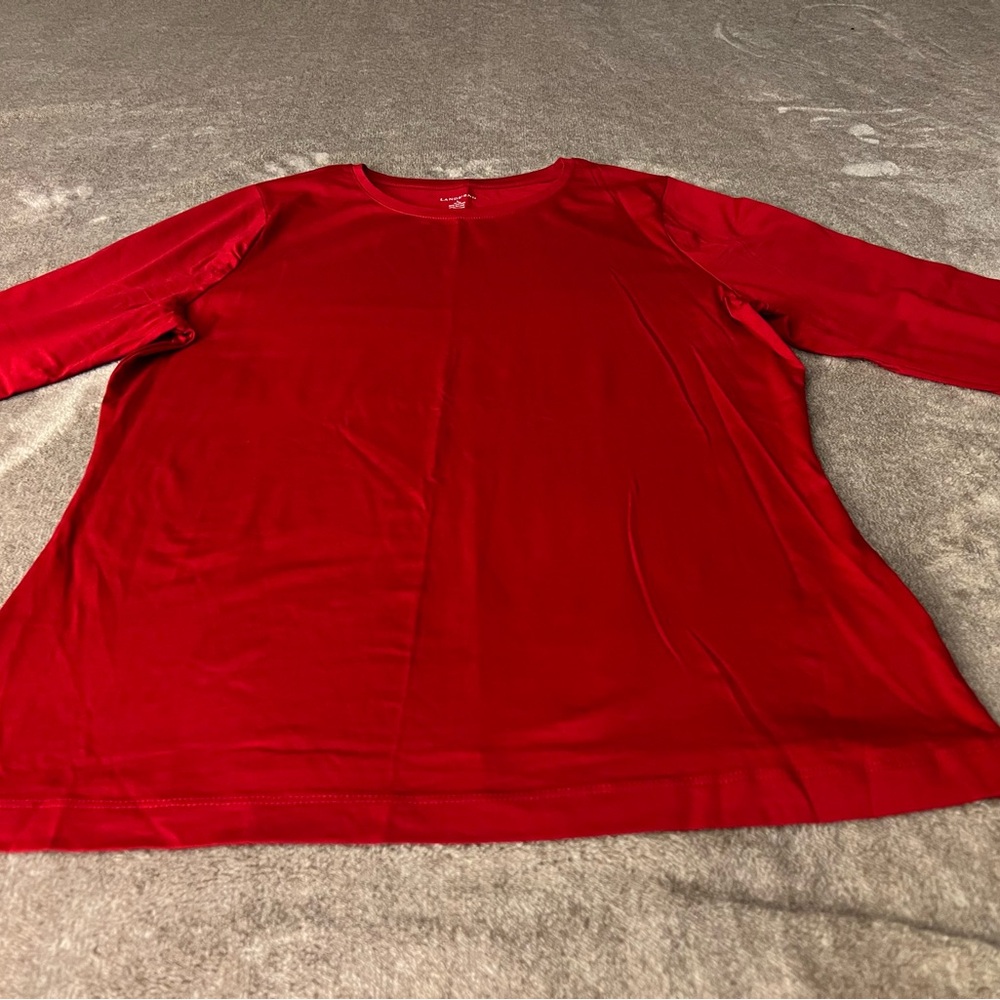 Lend’s End Women’s Red Long Sleeve Scoop Neck Top -